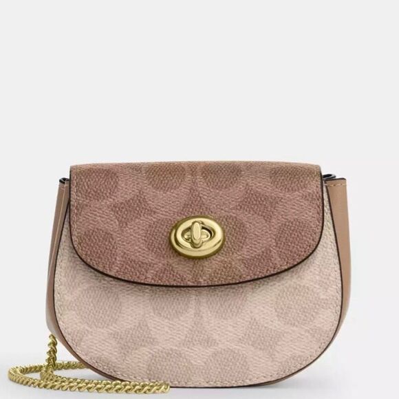 NWT ❤️ COACH Turnlock Card Case In Blocked Signature Canvas wallet crossbody - Picture 1 of 8